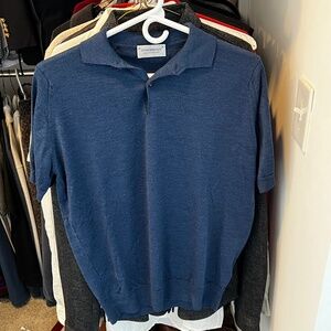 John Smedley Navy Merino wool Knit polo Size Large